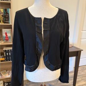 LOFT |  Black Ruffle Trim Cardigan Large